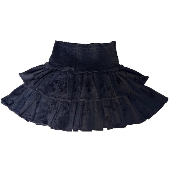Unsubscribed Black Smocked Waist Tiered Embroidered Mini Skirt Size 4 New - Picture 9 of 10